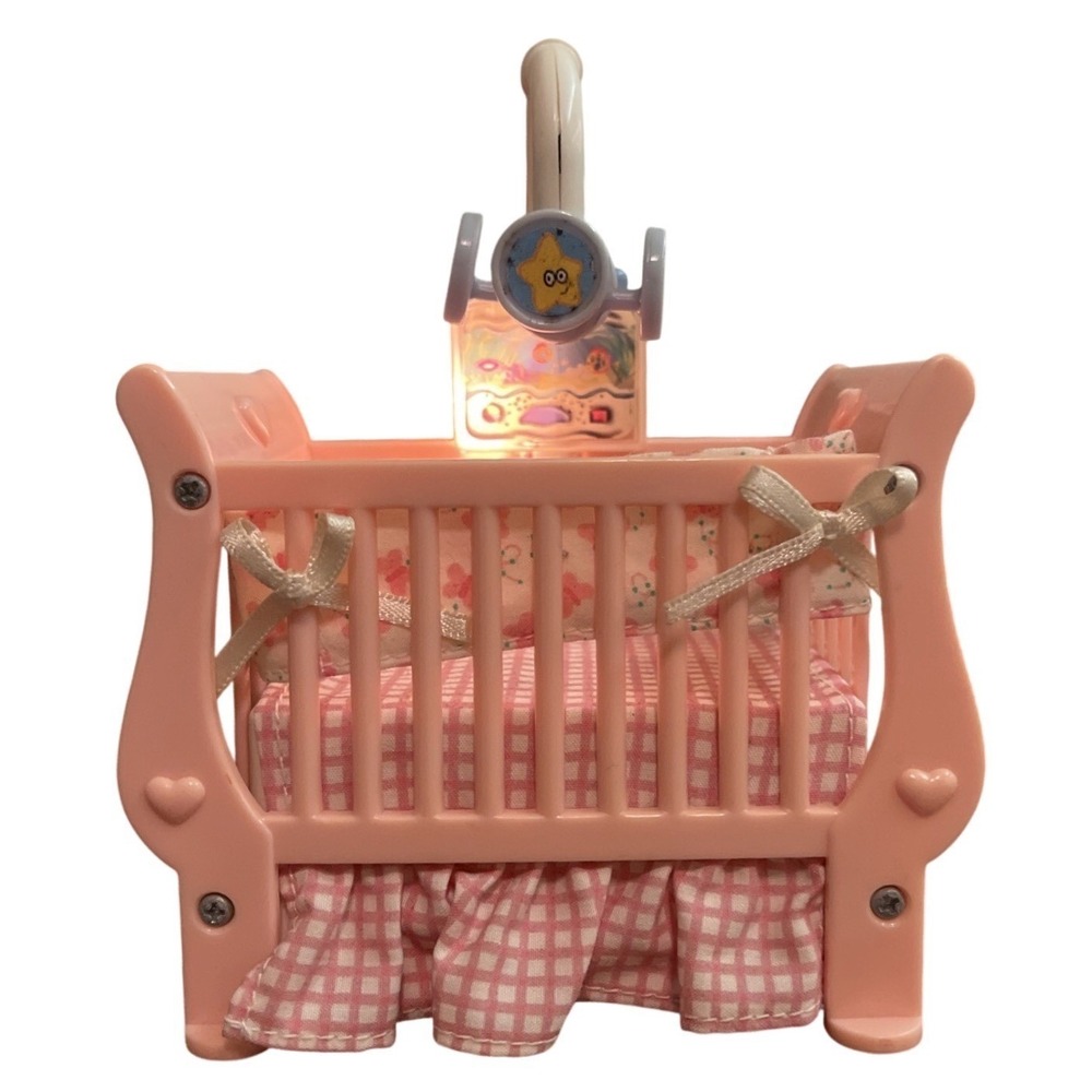 Loving Family Dollhouse Nursery Pink Musical Lullaby Baby Crib Lights Up 2003